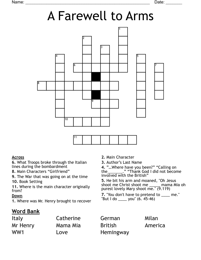 A Farewell to Arms Crossword