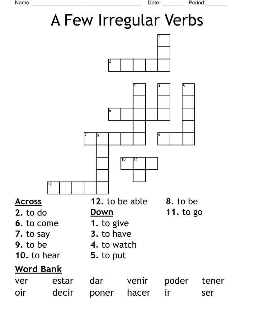 A Few Irregular Verbs Crossword