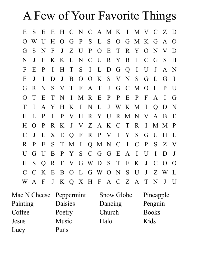 A Few of Your Favorite Things  Word Search