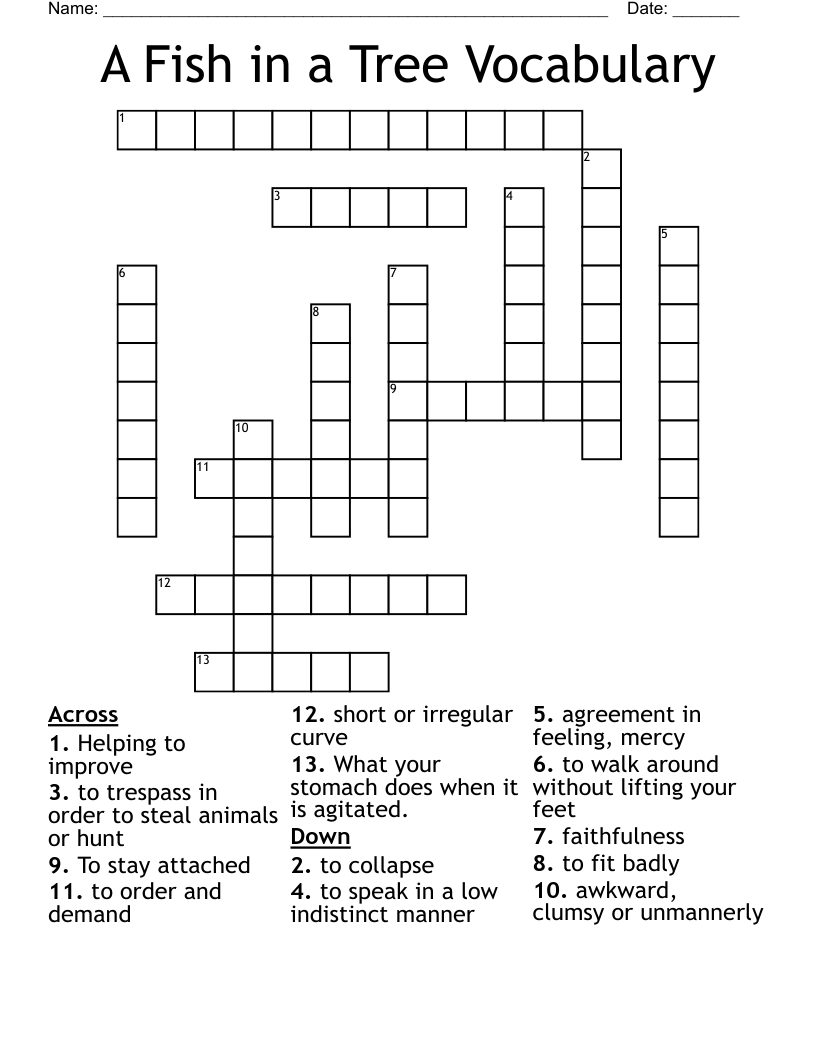 A Fish in a Tree Vocabulary Crossword