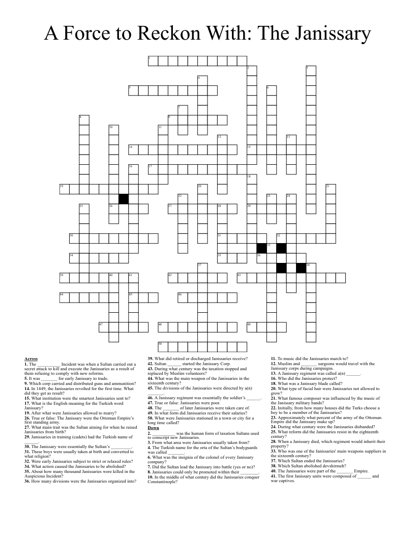 A Force to Reckon With: The Janissary Crossword