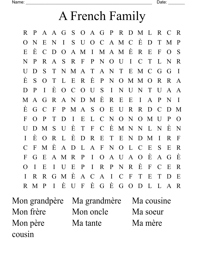 A French Family Word Search