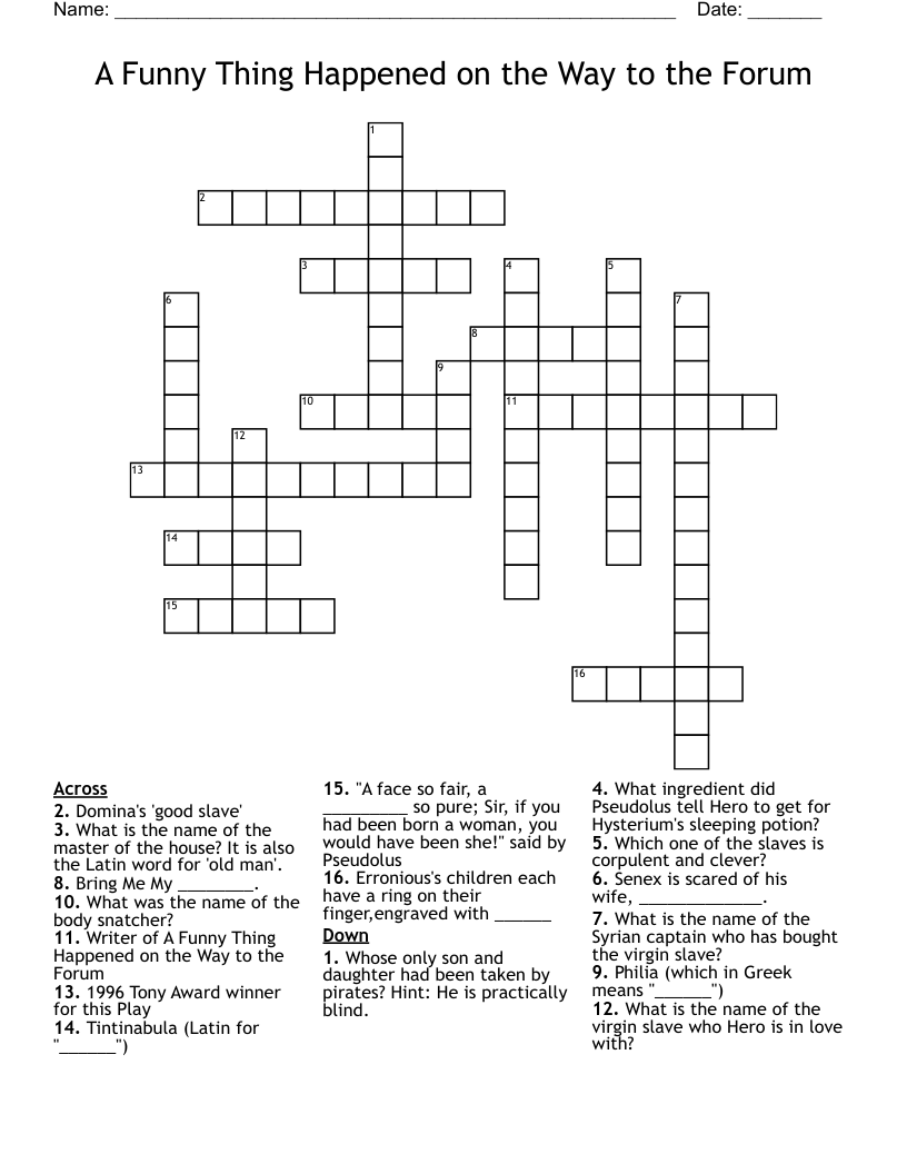 A Funny Thing Happened on the Way to the Forum Crossword