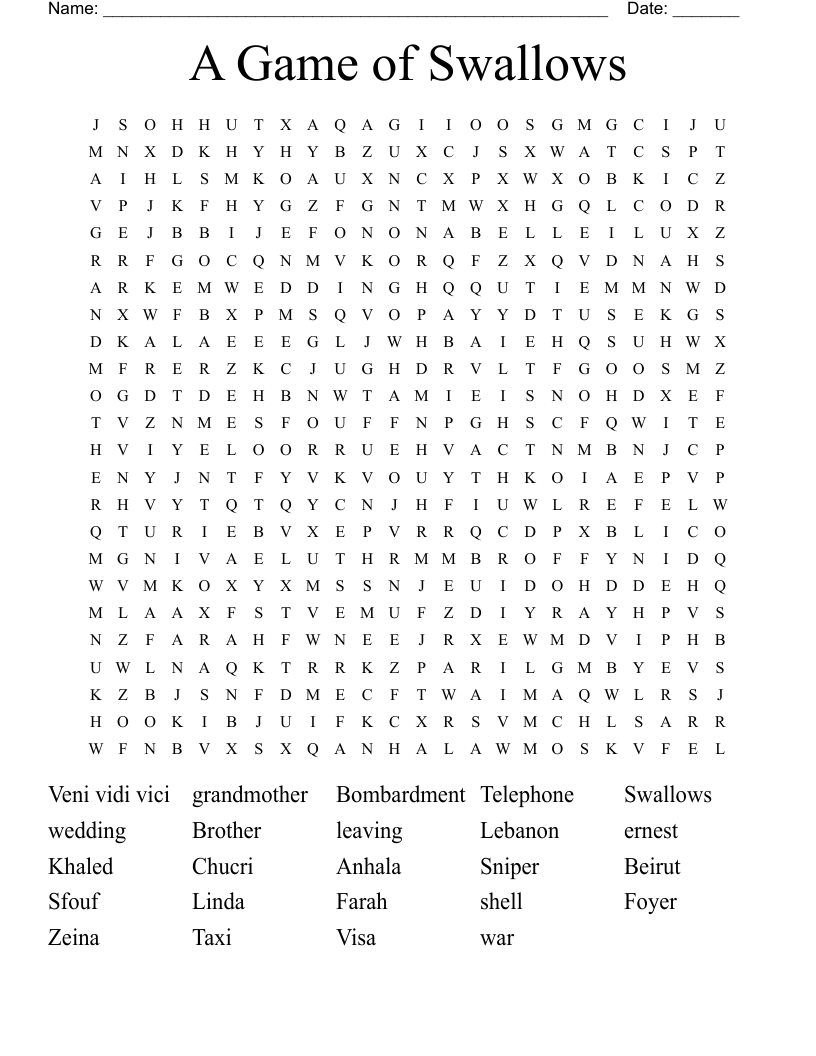A Game of Swallows  Word Search