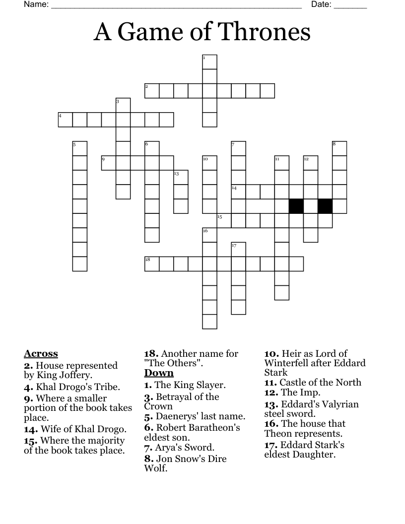 A Game of Thrones Crossword