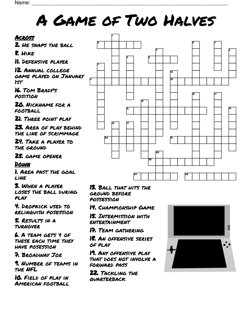 A Game of Two Halves Crossword