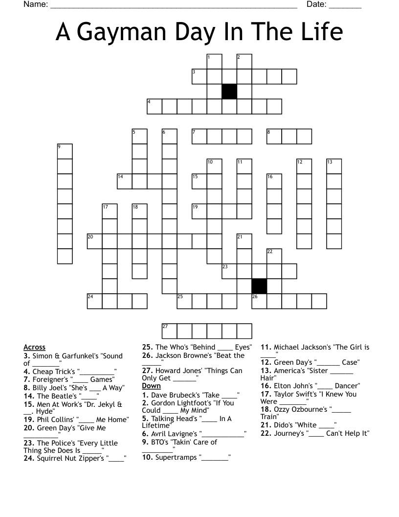 A Gayman Day In The Life Crossword