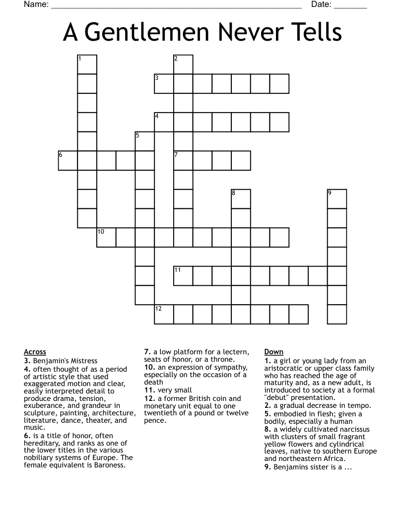 A Gentlemen Never Tells Crossword