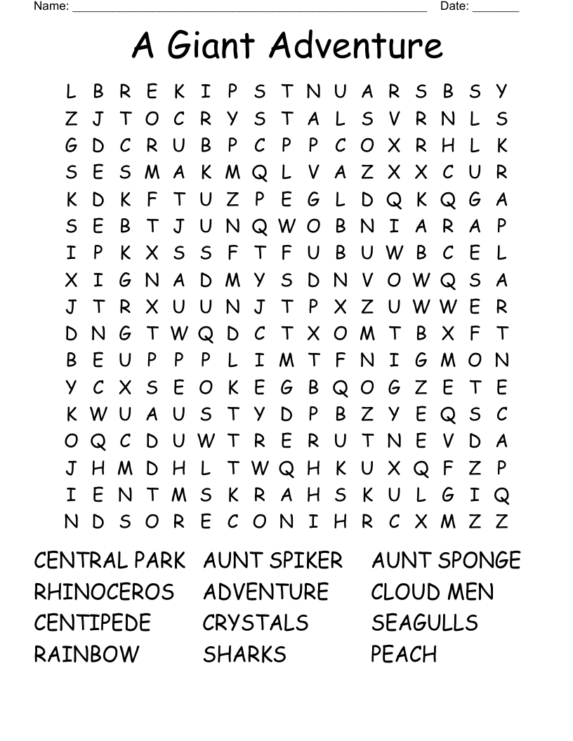 A Giant Adventure Word Search