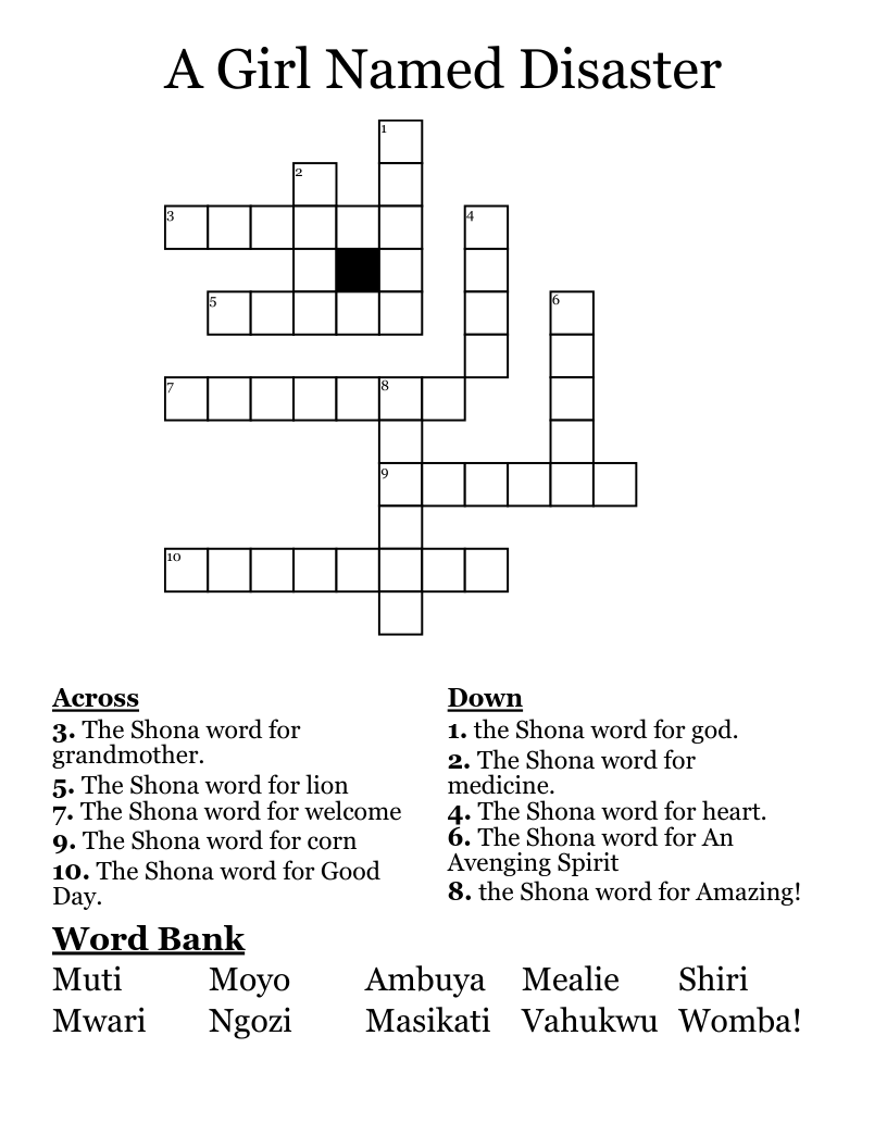 A Girl Named Disaster Crossword