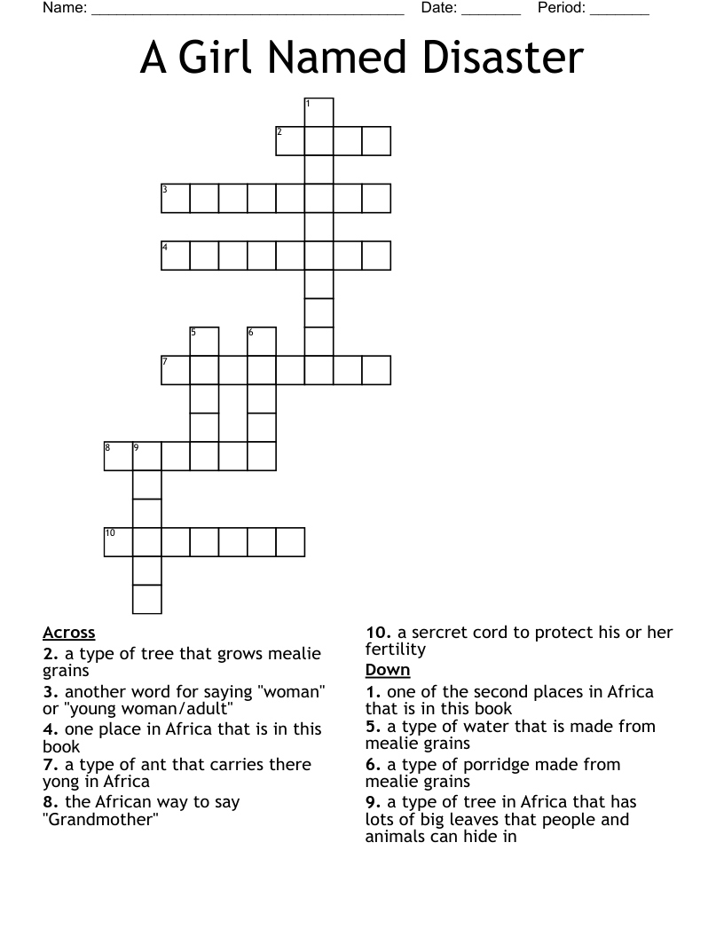 A Girl Named Disaster Crossword