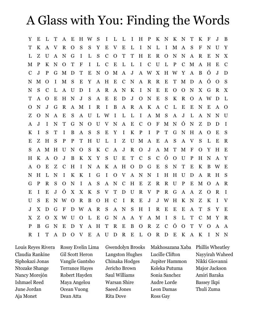 A Glass with You: Finding the Words Word Search