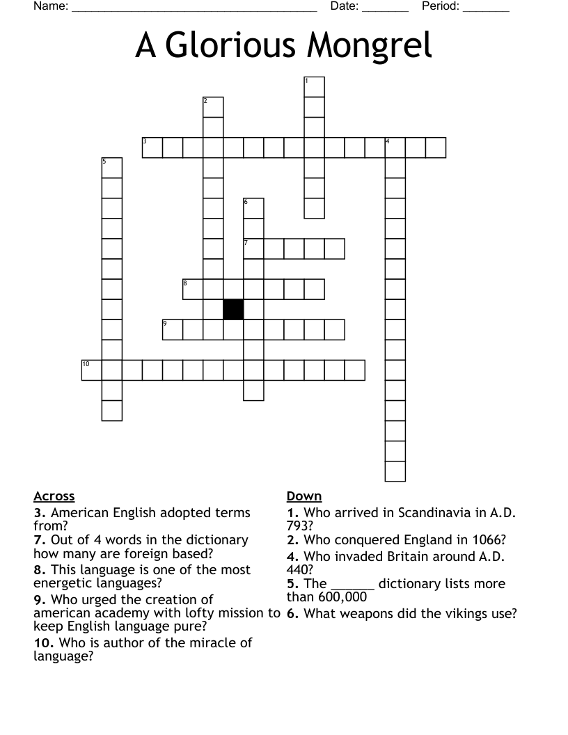 A Glorious Mongrel Crossword