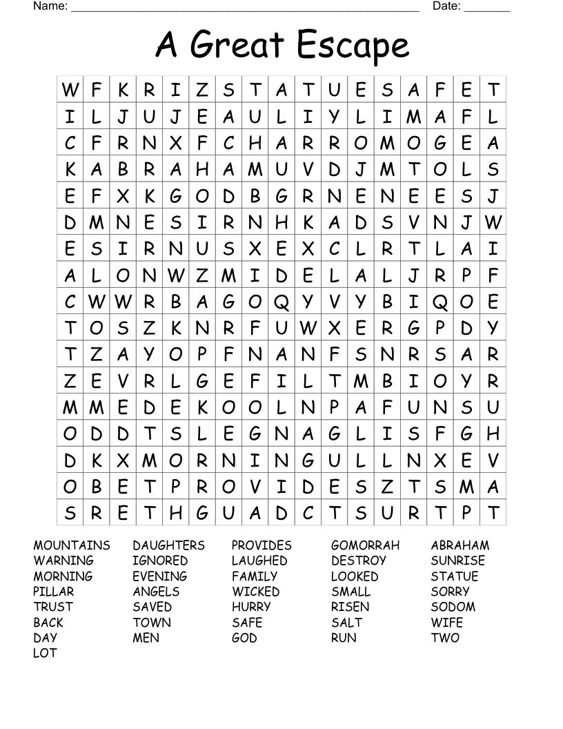 A Great Escape Word Search