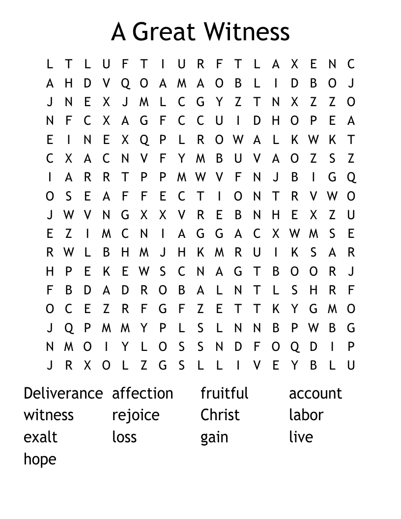 A Great Witness Word Search