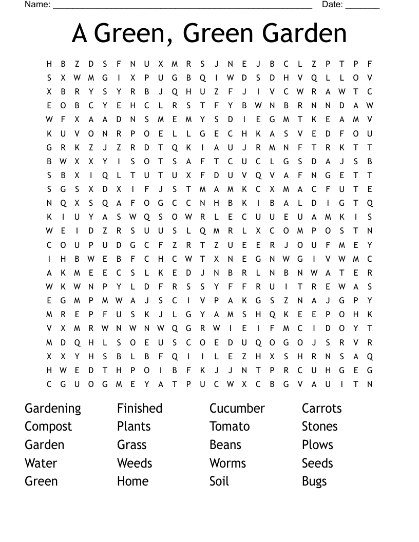 A Green, Green Garden Word Search
