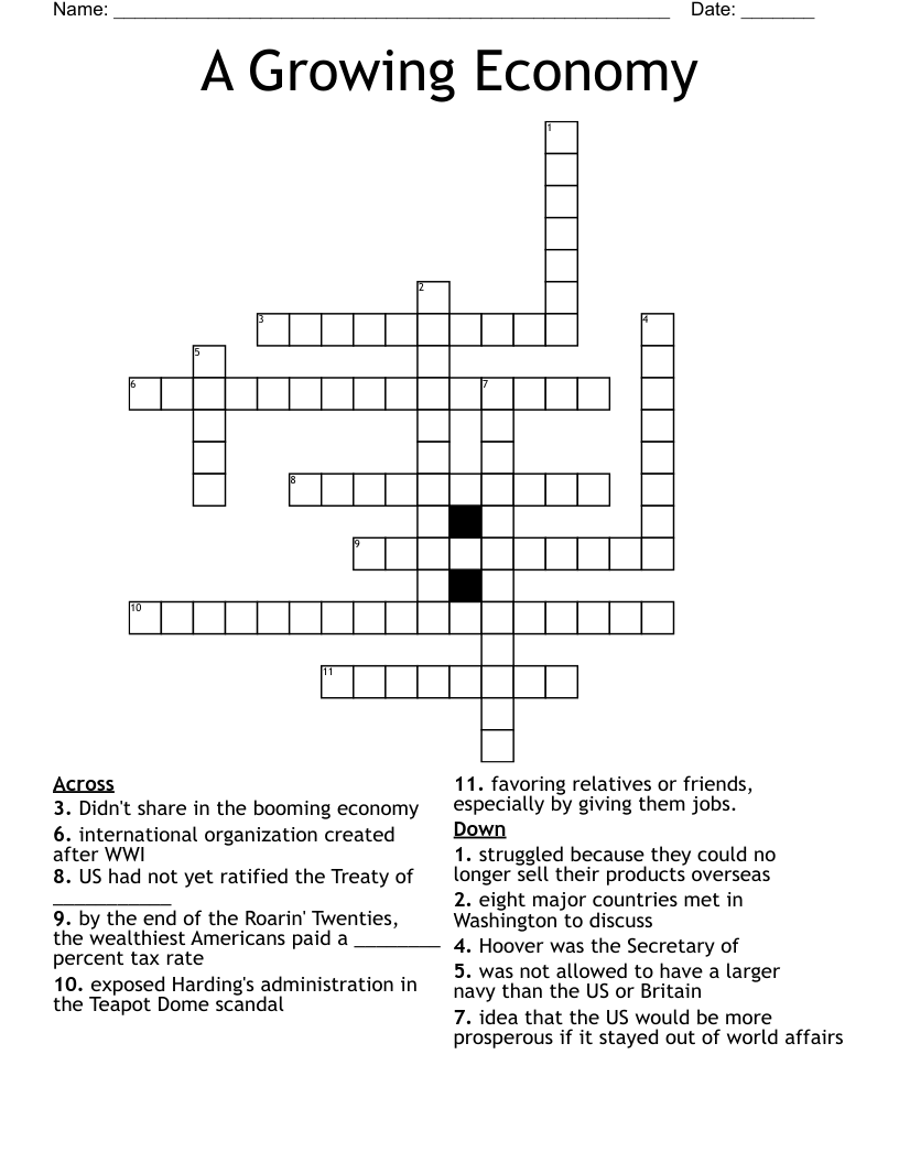 A Growing Economy Crossword