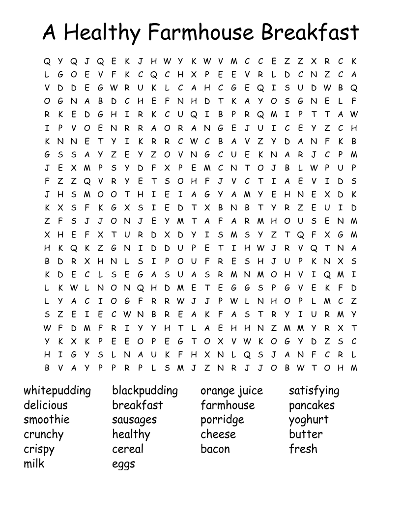 A Healthy Farmhouse Breakfast Word Search