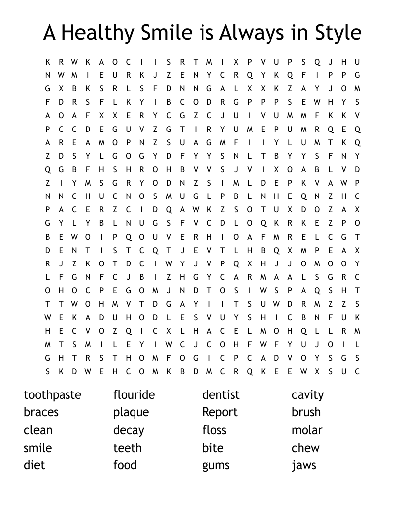 A Healthy Smile is Always in Style Word Search