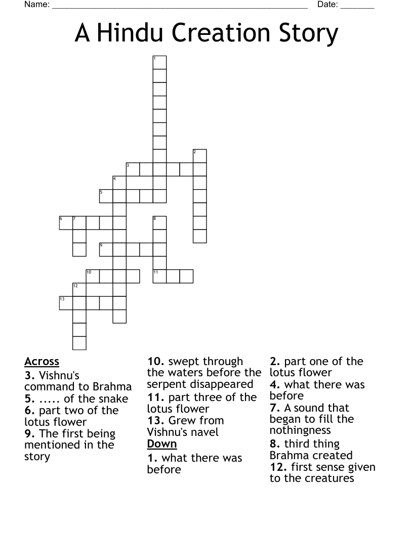 A Hindu Creation Story Crossword