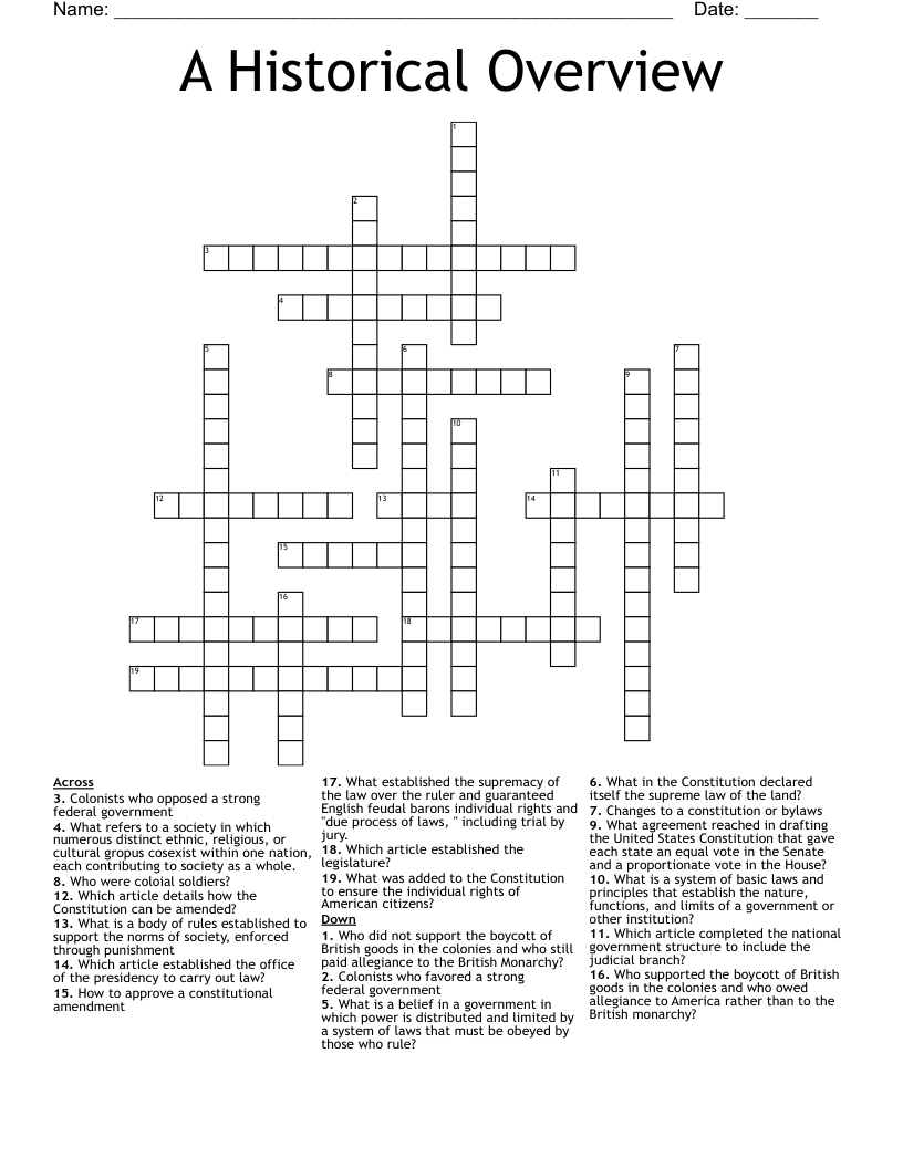 A Historical Overview Crossword