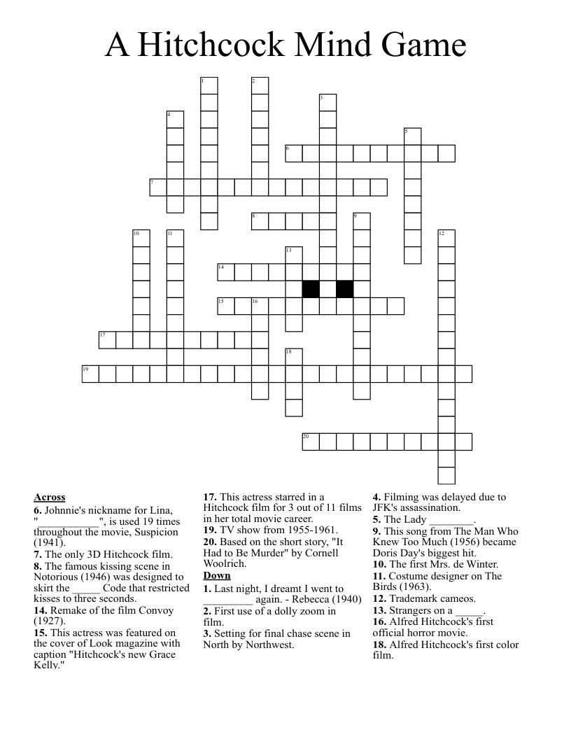 A Hitchcock Mind Game Crossword