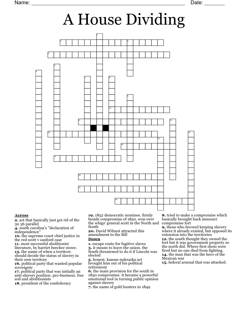 A House Dividing Crossword