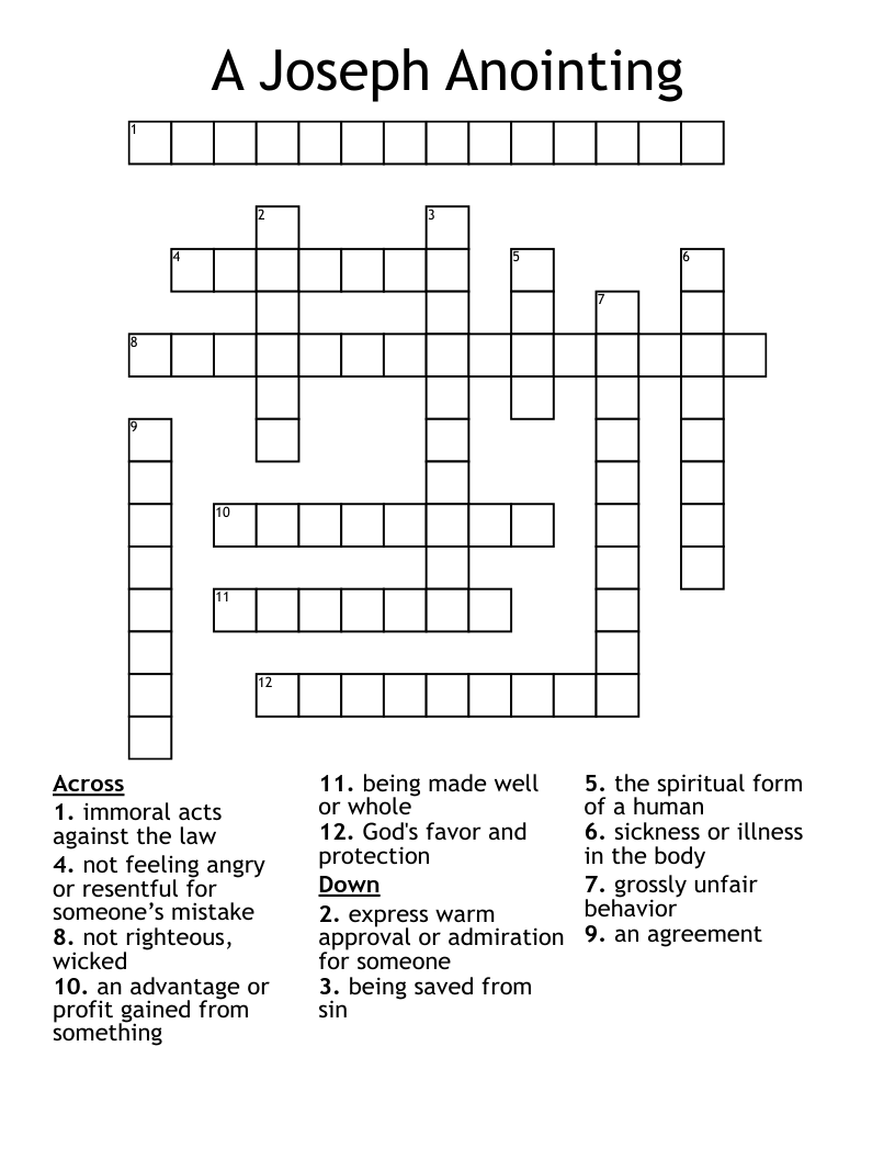 A Joseph Anointing  Crossword