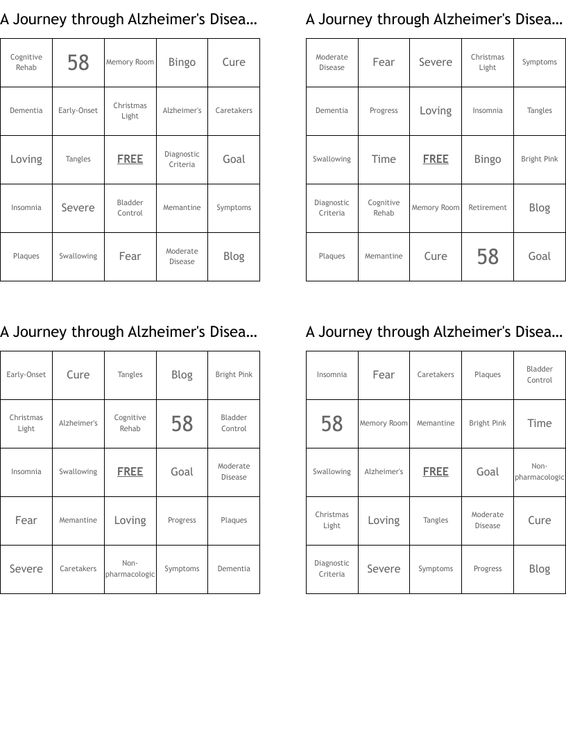 A Journey through Alzheimer's Disease Bingo Cards