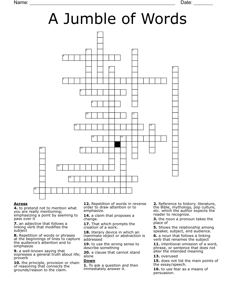 A Jumble of Words Crossword