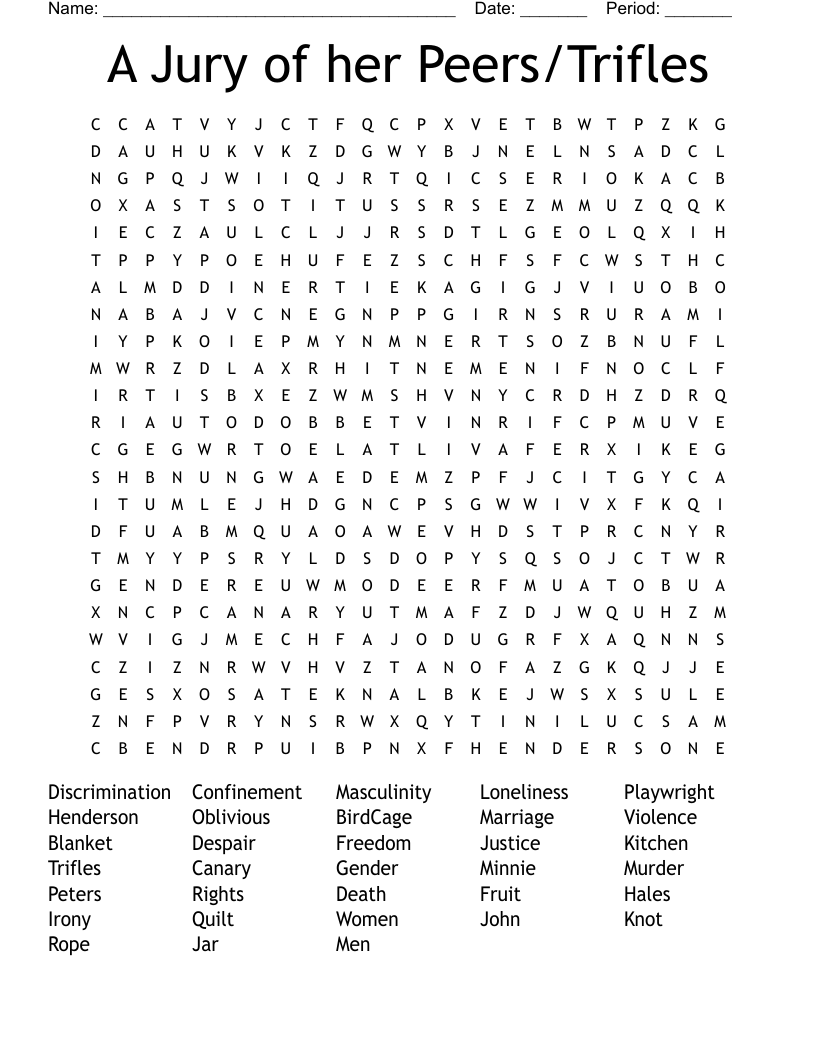 A Jury of her Peers/Trifles Word Search