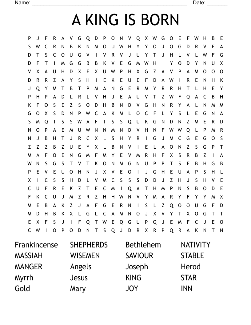A KING IS BORN Word Search