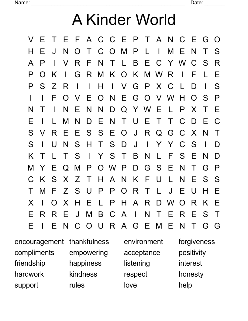 A Kinder World Word Search