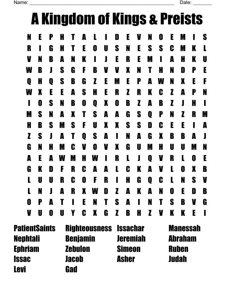 A Kingdom of Kings & Preists Word Search