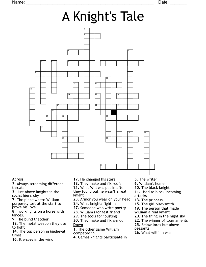 A Knight's Tale Crossword