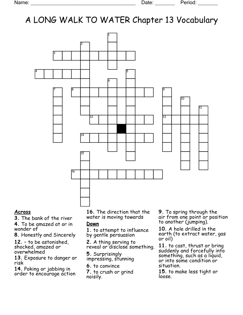 A LONG WALK TO WATER Chapter 13 Vocabulary Crossword