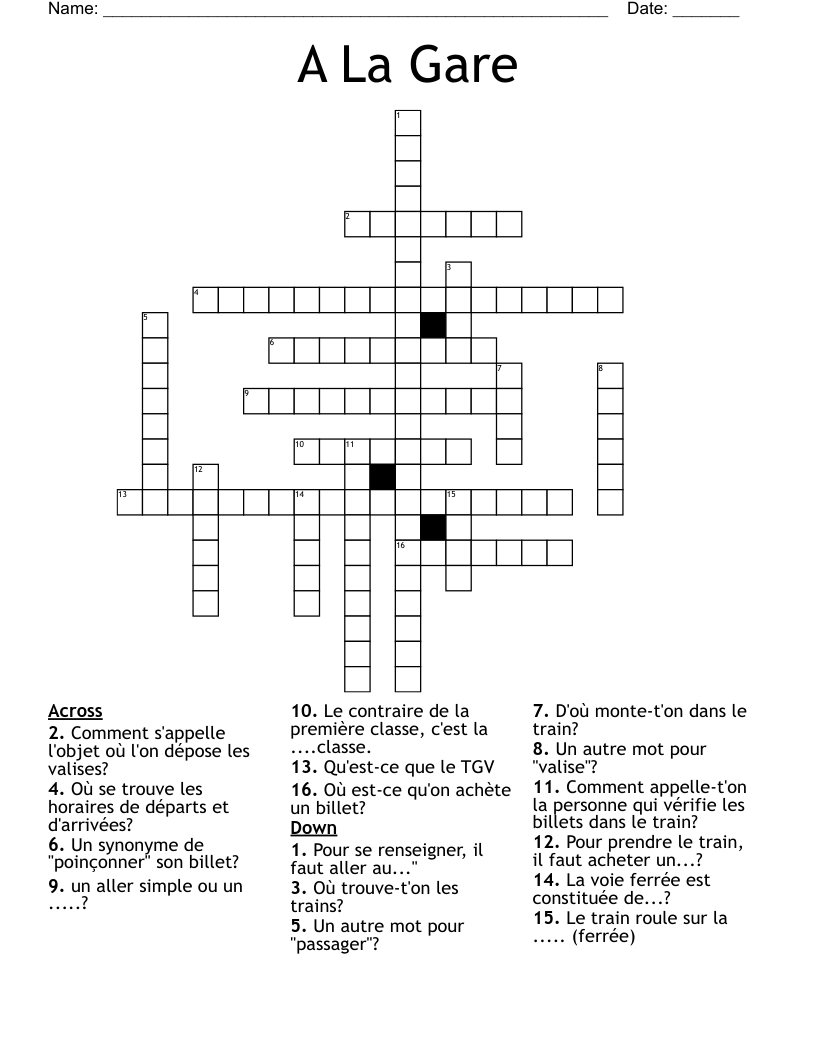 A La Gare Crossword