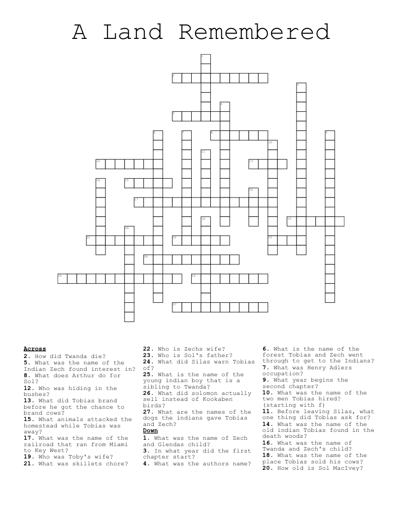 A Land Remembered Crossword