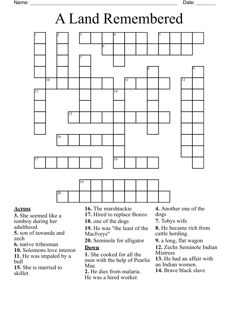 A Land Remembered Crossword