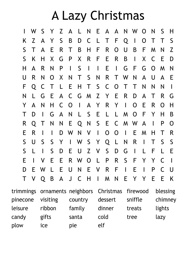 A Lazy Christmas Word Search