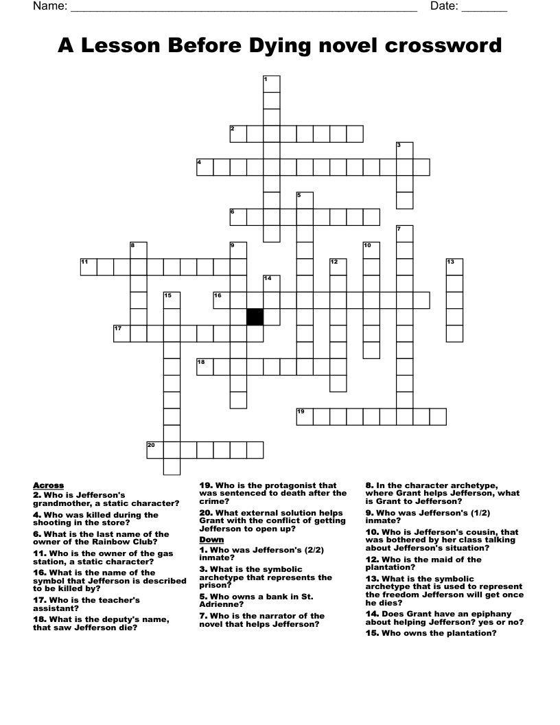 A Lesson Before Dying novel crossword