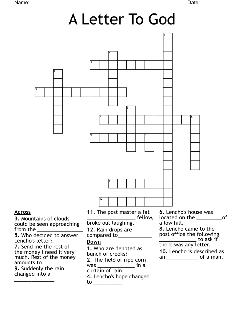 A Letter To God Crossword