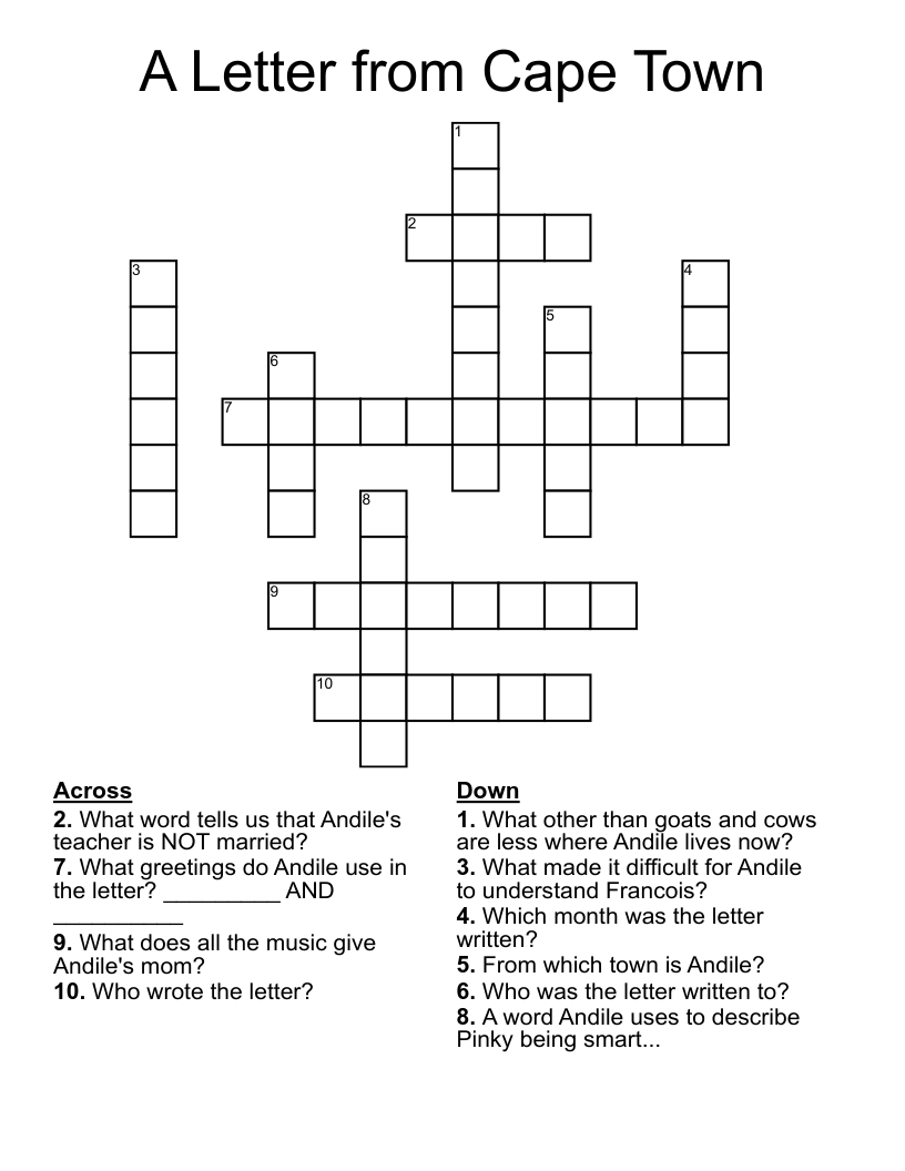 A Letter from Cape Town Crossword