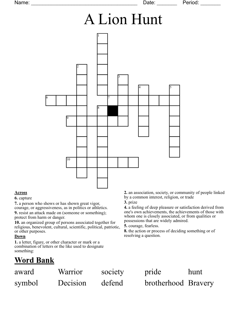 A Lion Hunt Crossword