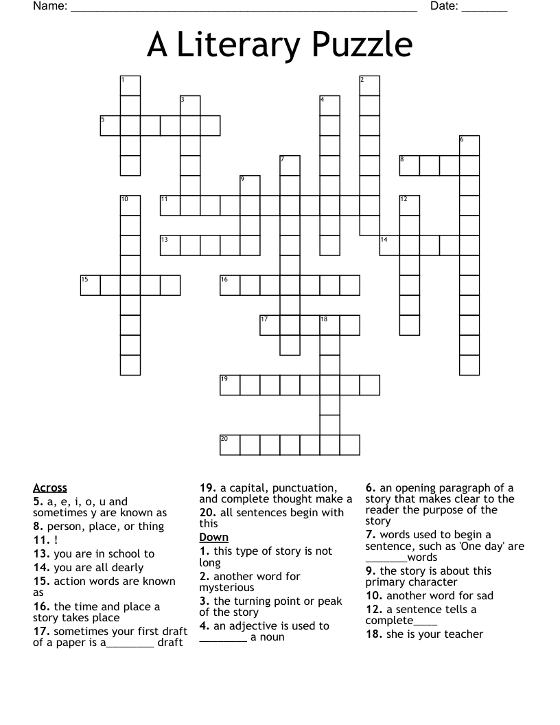 A Literary Puzzle Crossword