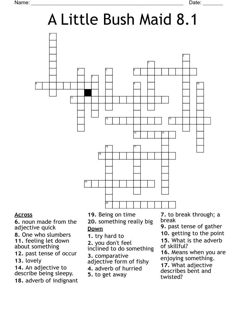 A Little Bush Maid 8.1 Crossword