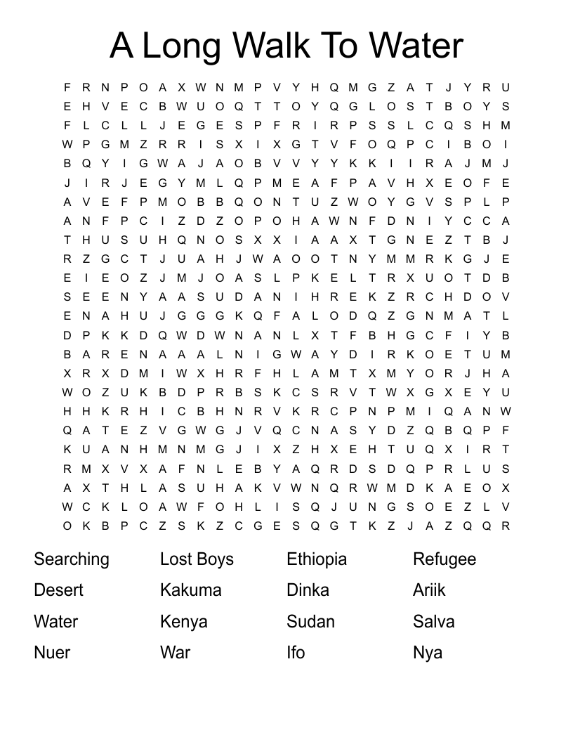 A Long Walk To Water Word Search