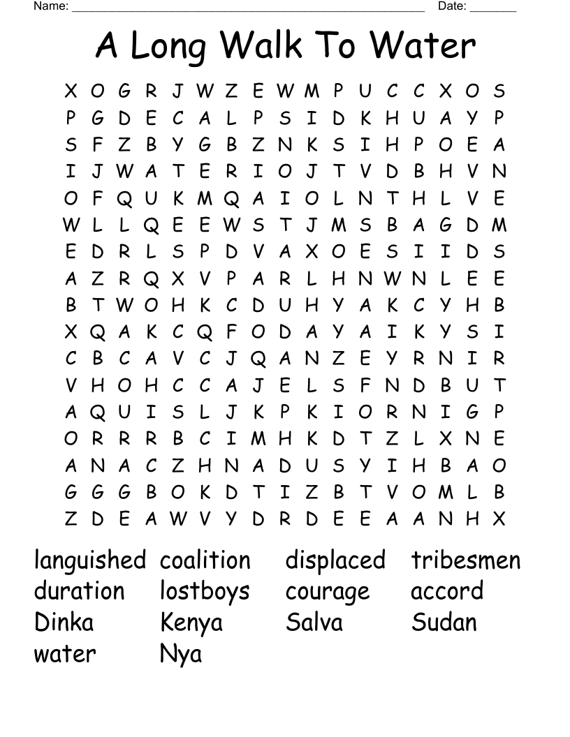 A Long Walk To Water Word Search