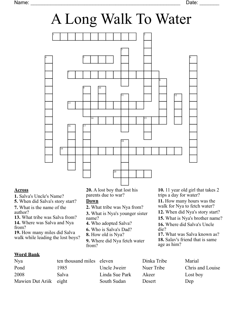 A Long Walk To Water Crossword