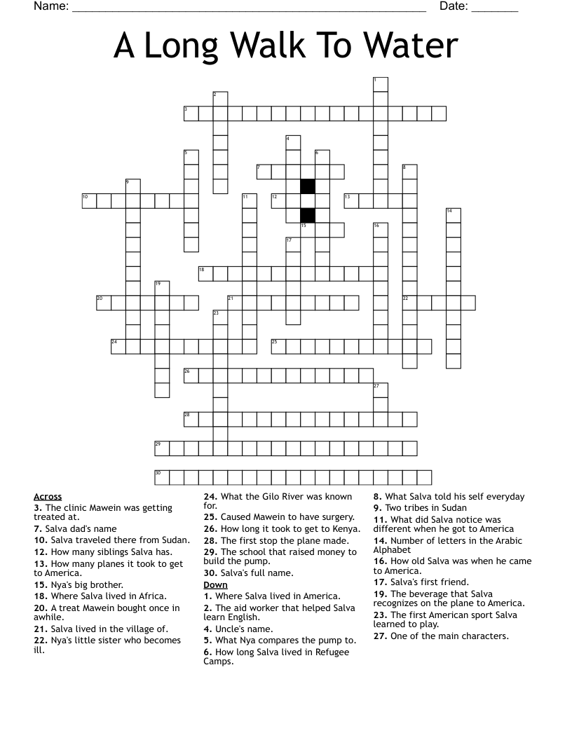 A Long Walk To Water Crossword